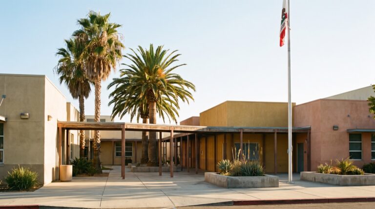 Exterior of a Southern California public school campus on a sunny morning